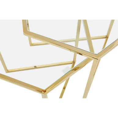 Gold Geometric Stainless Steel Set of 2 Side Table with Mirrored Glass Top, Herber - Image 6