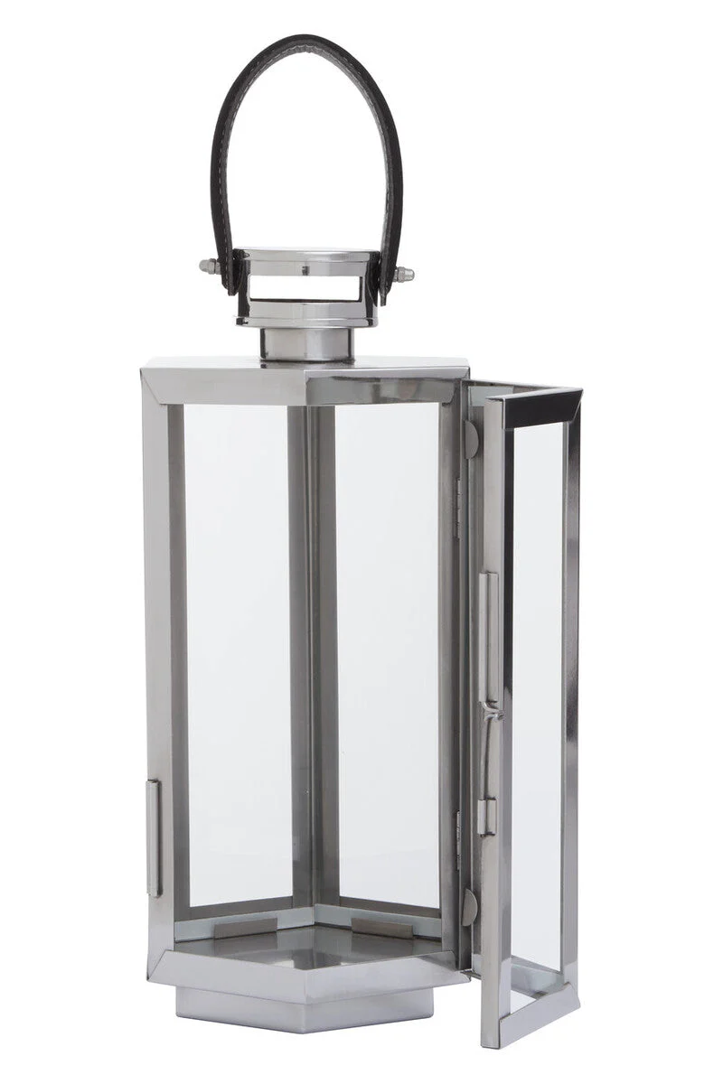 Herber Small Silver Hexagonal Lantern with Hair on Leather Handle - Image 3