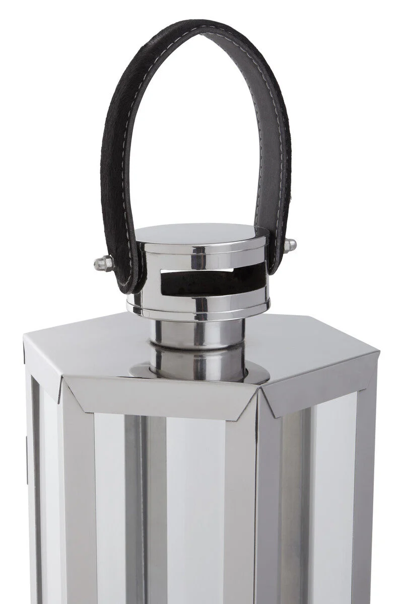 Herber Small Silver Hexagonal Lantern with Hair on Leather Handle - Image 4