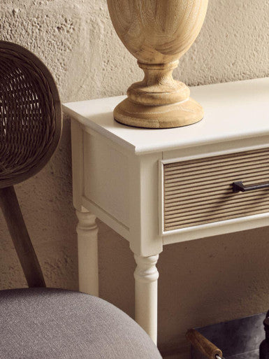White Natural Wood Console Table with Two Carved Detail Drawers and Lower Shelf, Heritage - Image 8