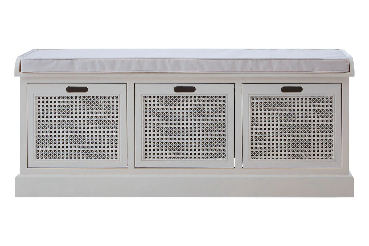 Heritage White Three Drawer Storage Bench with Cushion