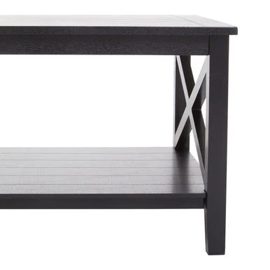 Black Wooden Coffee Table with Lower Shelf and X Frame Side Panels, Heritage - Image 7