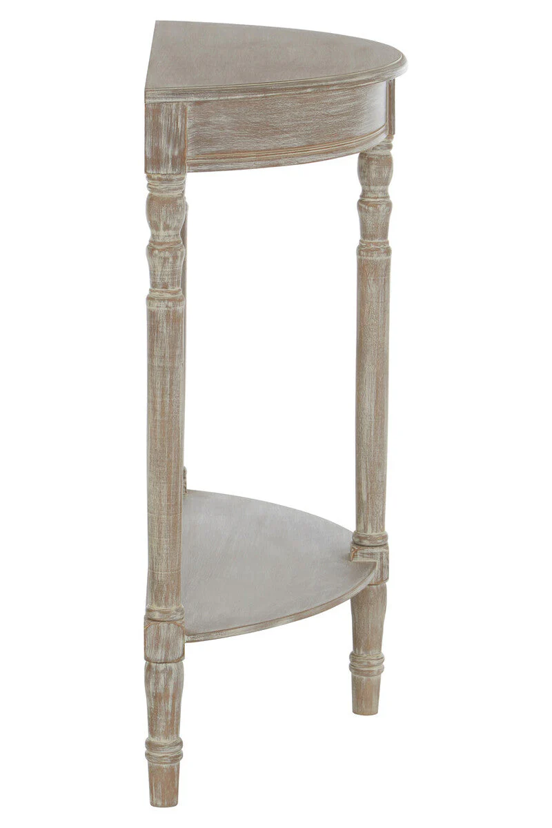Natural Pine Wood Half Moon Console Table with Lower Storage Shelf, Heritage - Image 5