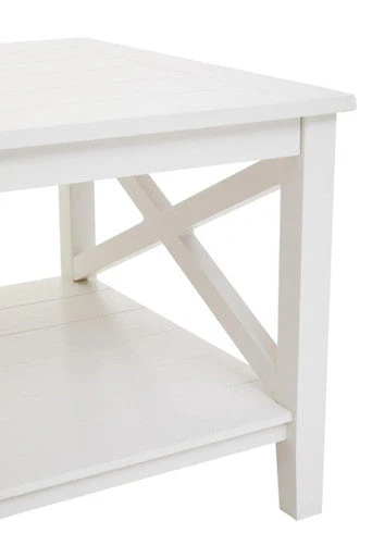 White Wooden Rectangular Coffee Table with Lower Shelf and X Frame Side Panels, Heritage - Image 10