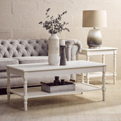 White Wooden 2-Tier Side Table with Cane Rattan Webbing Detail and Carved Legs, Heritage - Image 3
