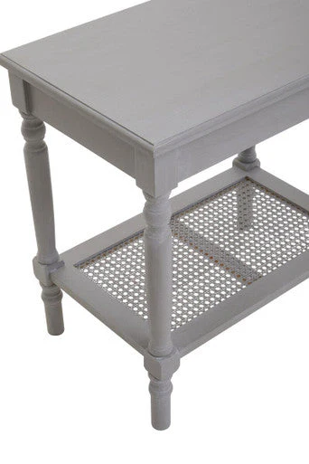 Slate Grey Wooden Side Table with Cane Webbing Detail, Heritage - Image 10
