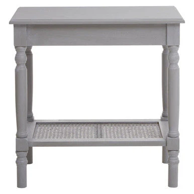 Slate Grey Wooden Side Table with Cane Webbing Detail, Heritage - Image 2