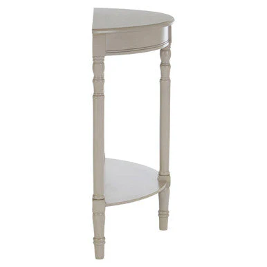 Grey Putty Pine Wood Half Moon Console Table with Open Lower Shelf and Carved Spindle Legs, Heritage - Image 4
