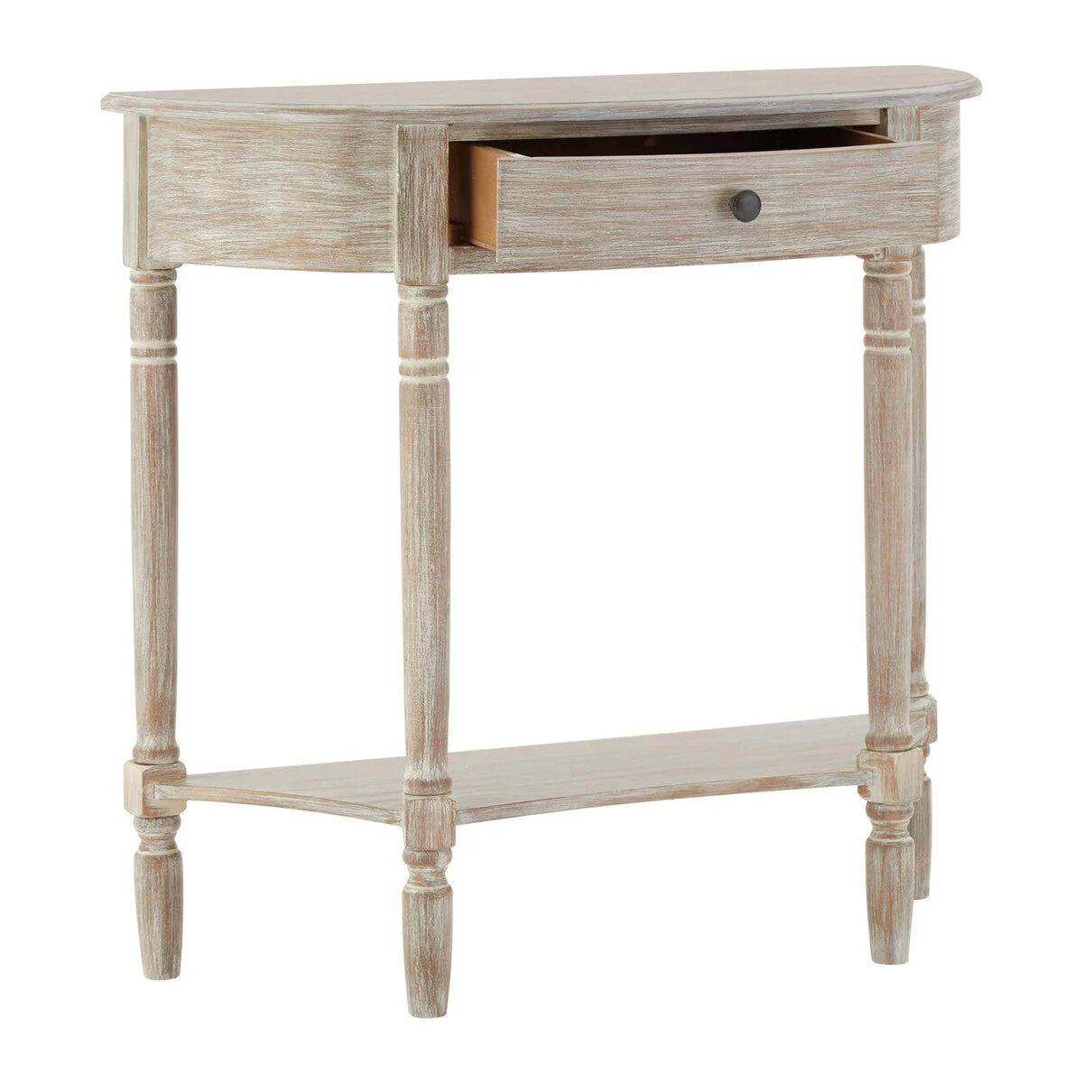 Grey Half Moon Pine Wood Console Table with 1 Drawer and 1 Lower Open Storage Shelf, Heritage - Image 5