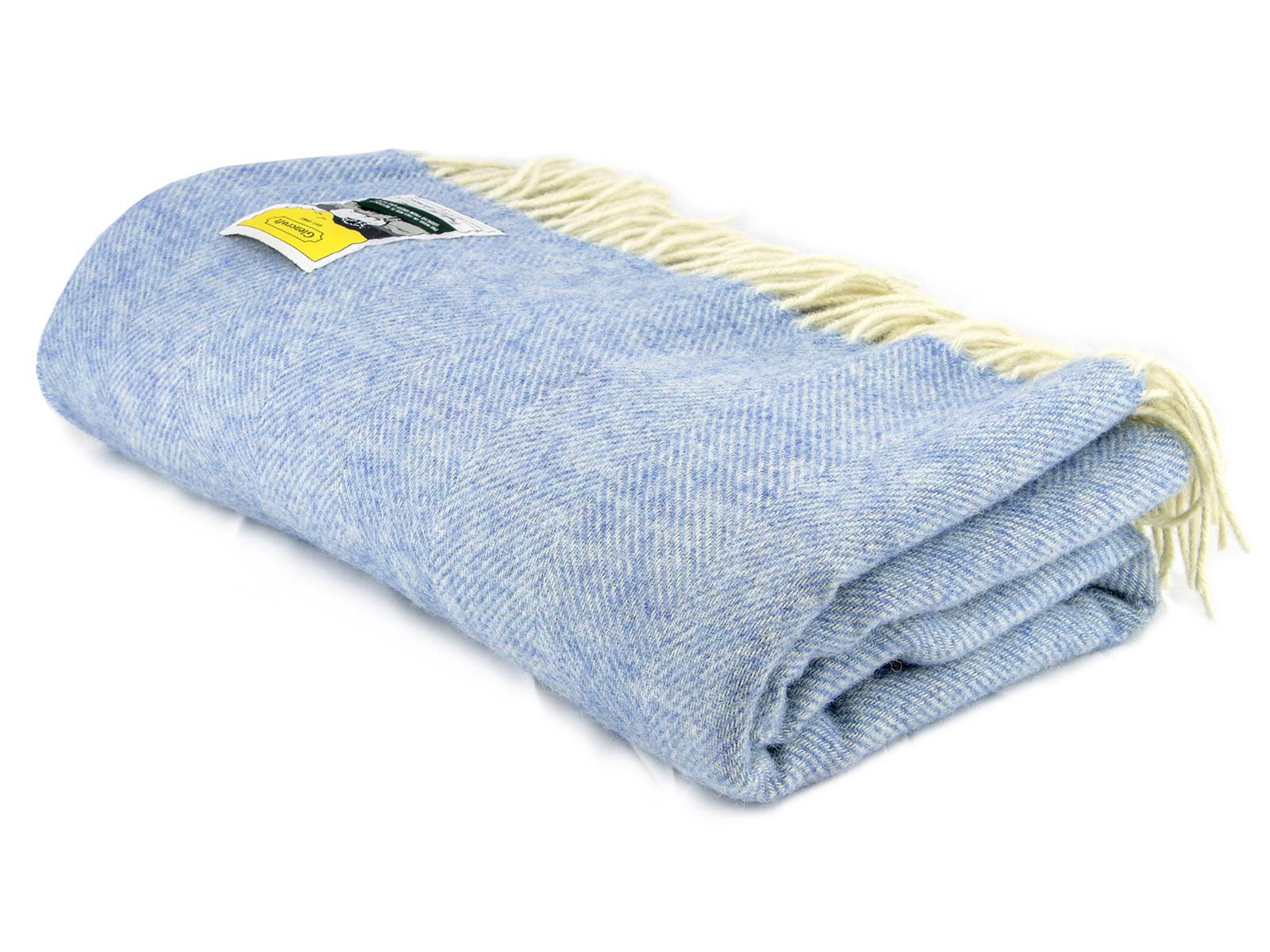Herringbone Pure New Wool Blanket - Blue - Image 2