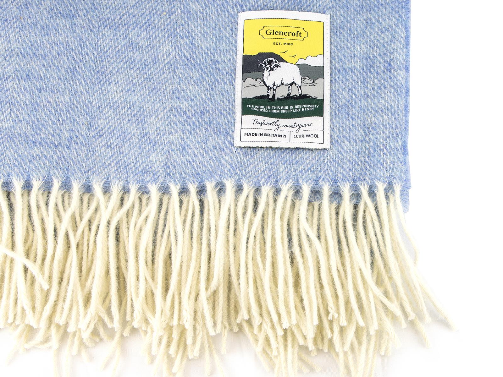 Herringbone Pure New Wool Blanket - Blue - Image 3