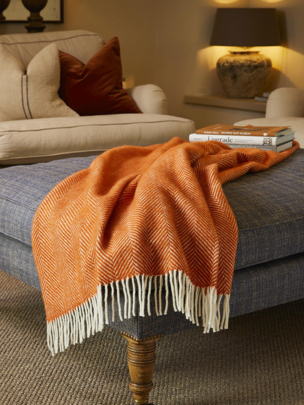 Herringbone Pure New Wool Throw - Cinnamon - Image 2