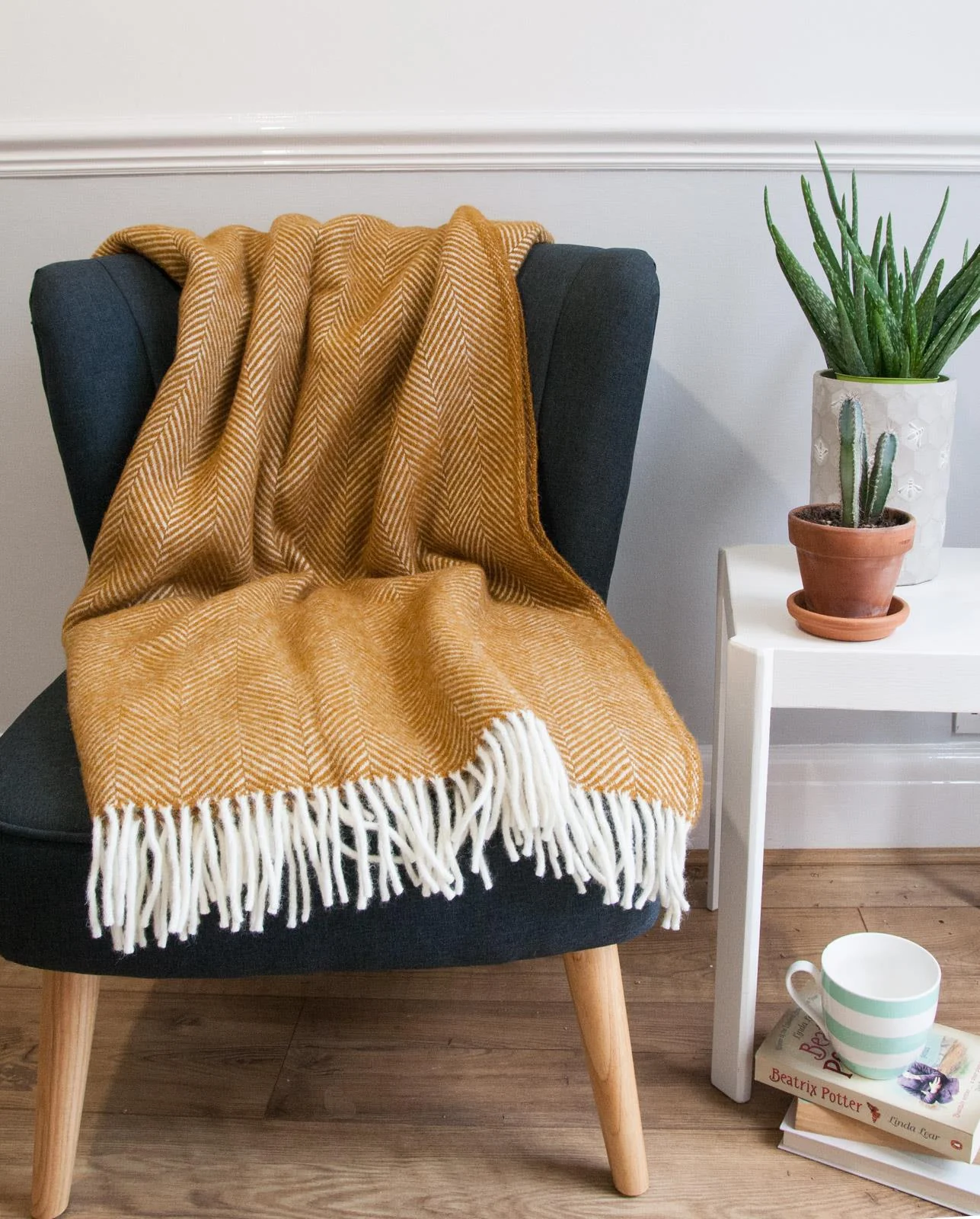 Herringbone Pure New Wool Throw - Mustard - Image 6
