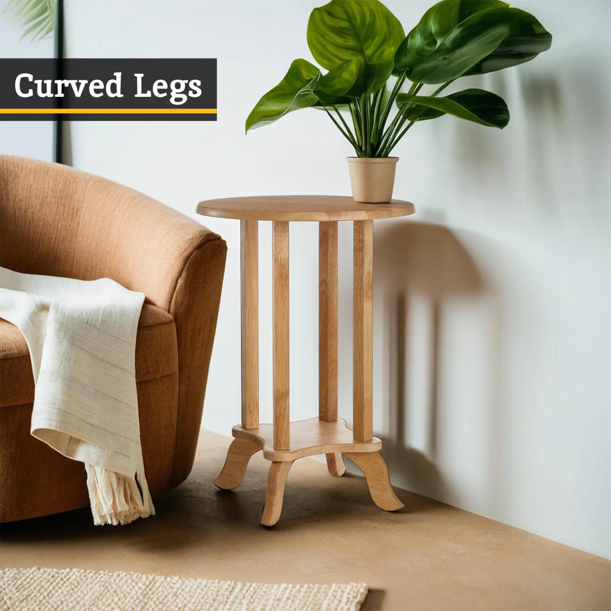 Heva Round Tropical Hevea Wood Side Table - Image 3