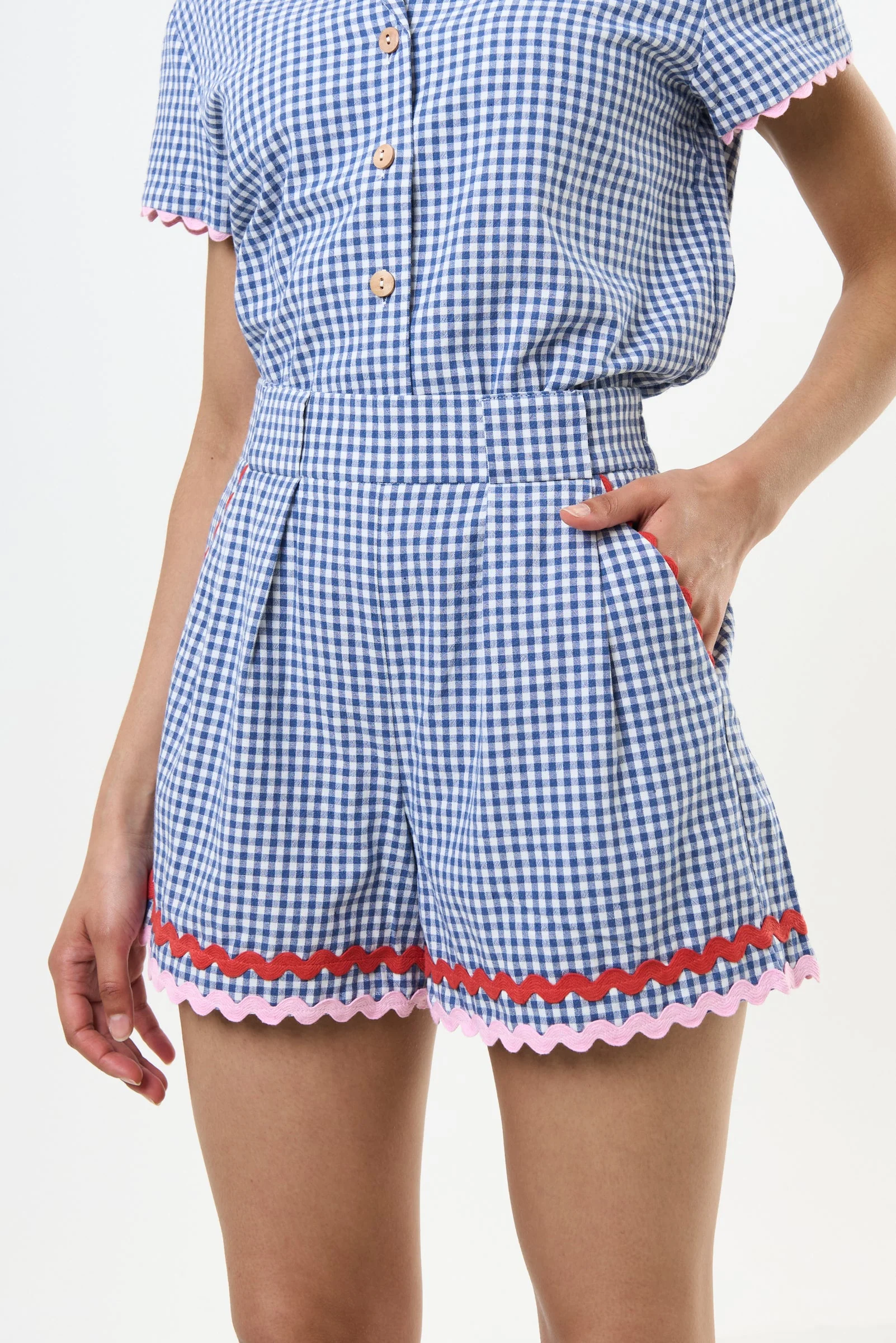 Hilton Gingham Ric Rac Trim Shorts - Blue - Image 3
