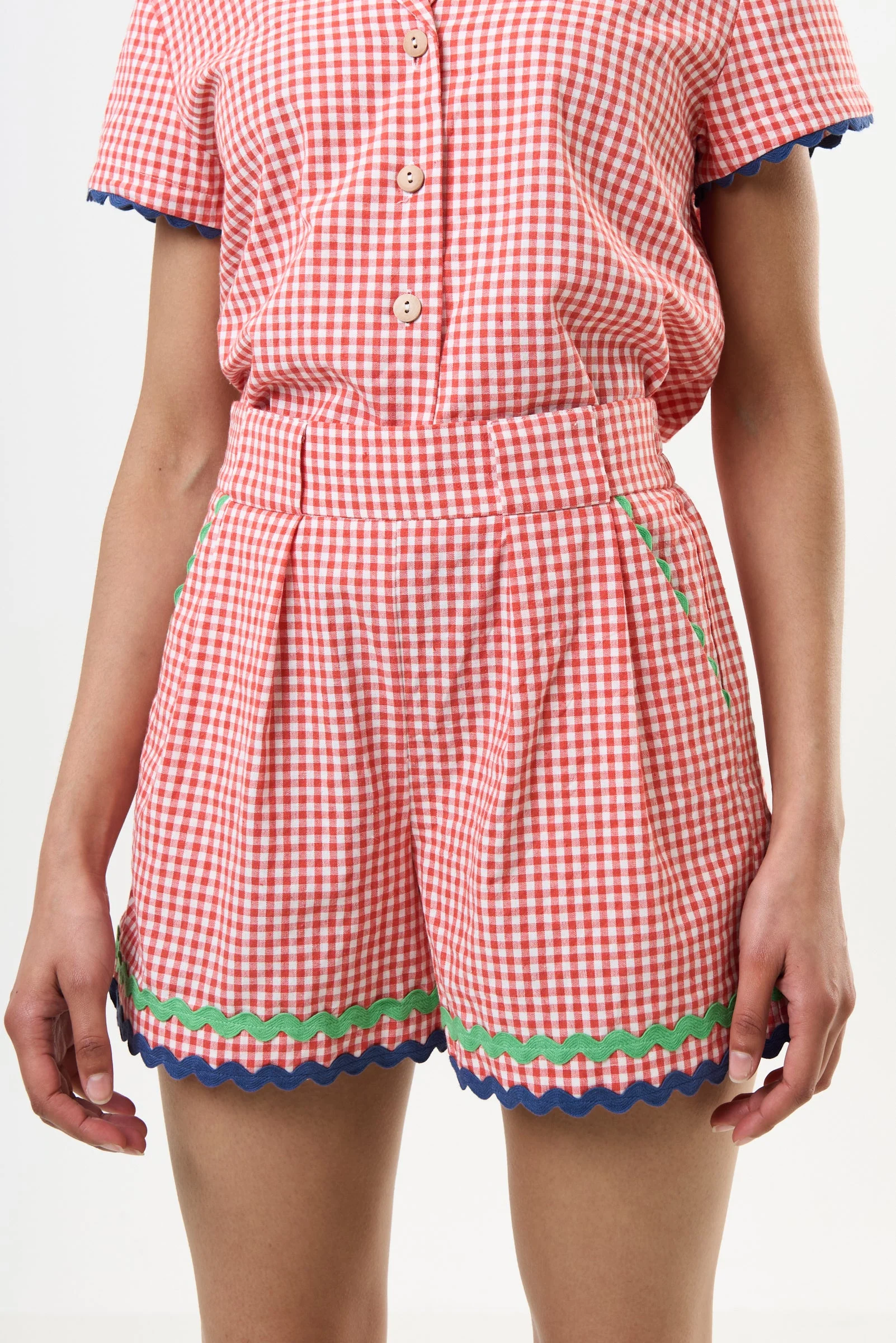 Hilton Gingham Ric Rac Trim Shorts - Red