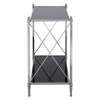 Black Mirrored Glass Two-Tier Console Table with Silver Nickel Finish Frame, Hoffmann - Image 3