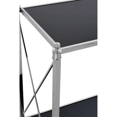 Black Mirrored Glass Two-Tier Console Table with Silver Nickel Finish Frame, Hoffmann - Image 4