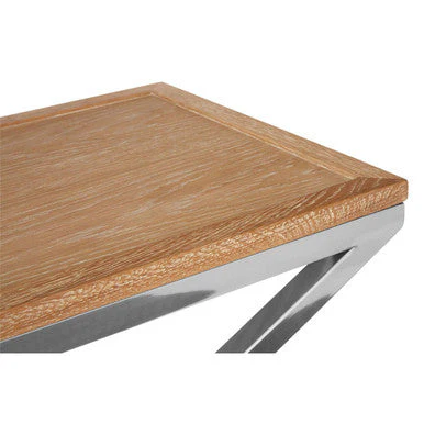 Natural Oak Wood Console Table with Polished Steel Cross Frame Legs , Holland - Image 6