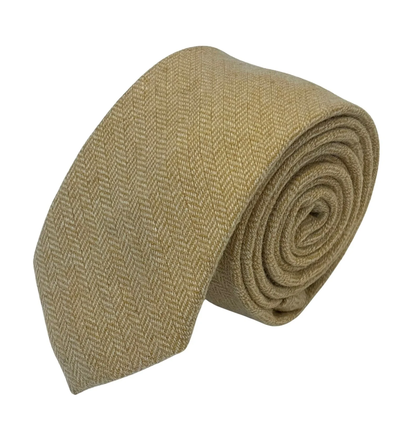 honey gold yellow wool tie with a herringbone design - Image 2