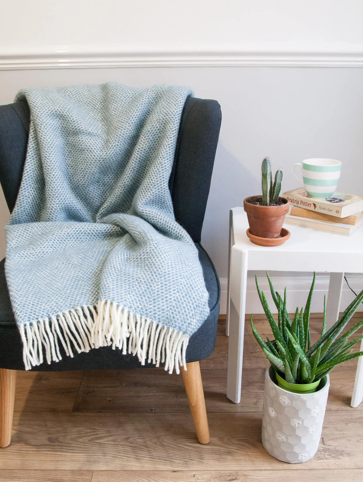 Honeycomb Pure New Wool Throw - Petrol Blue - Image 2