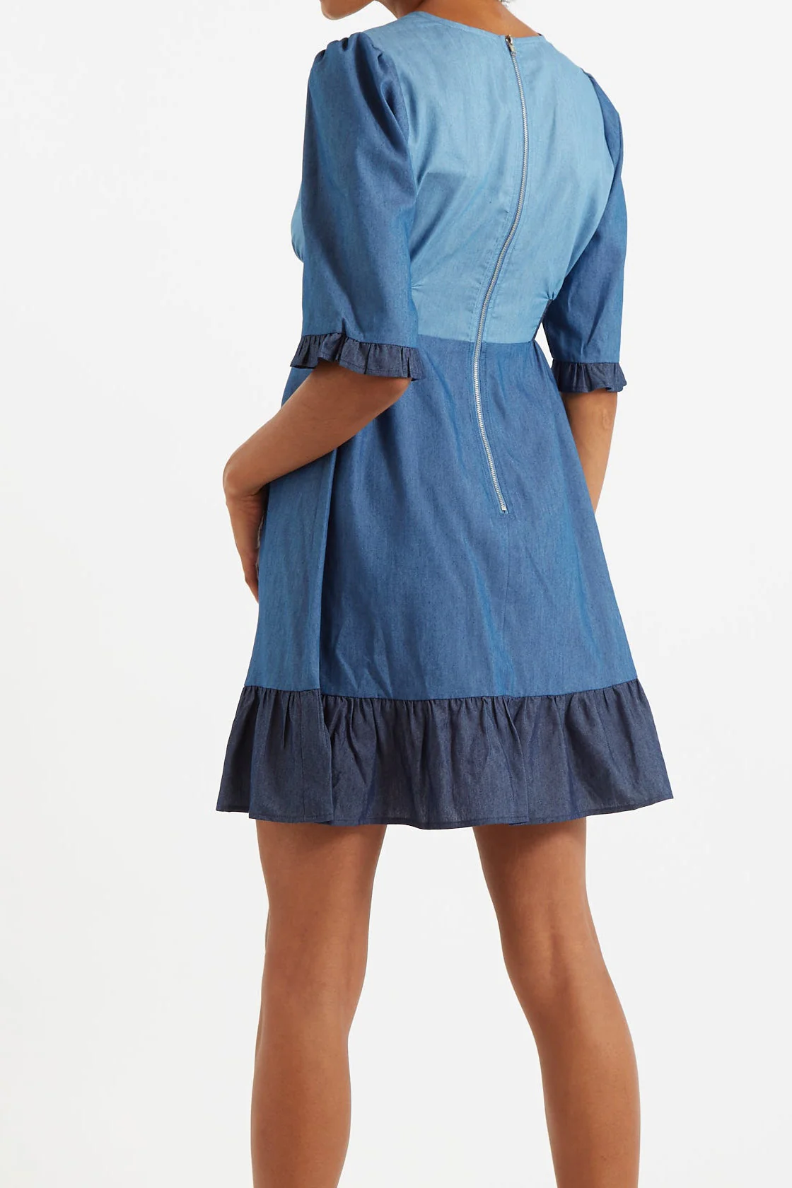 Honie Double Denim V-Neck Mini Dress - Image 2