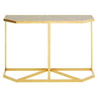 Black Tempered Glass Top Console Table with Gold Finish Stainless Steel Frame, Horizon - Image 2