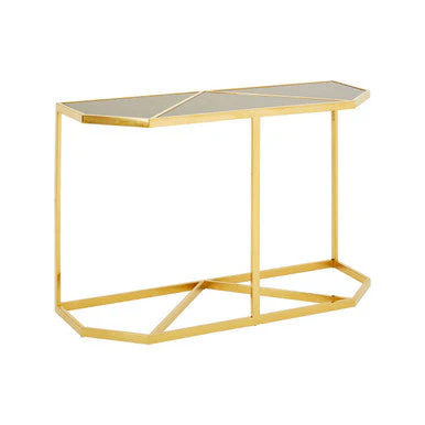 Black Tempered Glass Top Console Table with Gold Finish Stainless Steel Frame, Horizon - Image 4