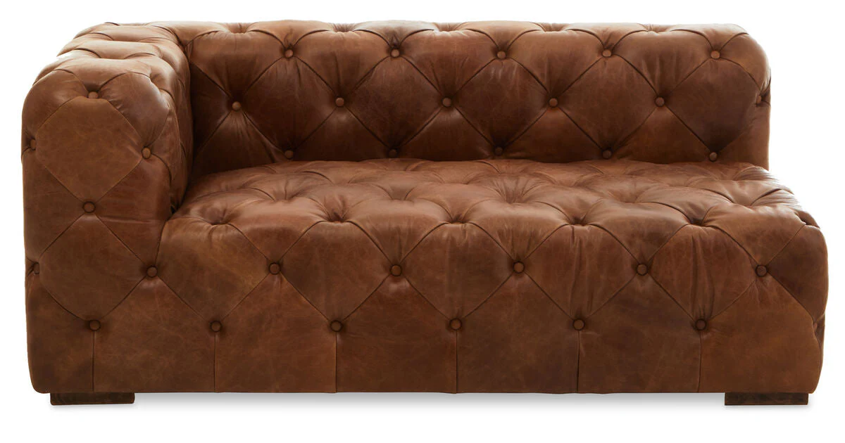 Brown Leather Left Arm Modern Chesterfield Sofa, Hoxton - Image 2