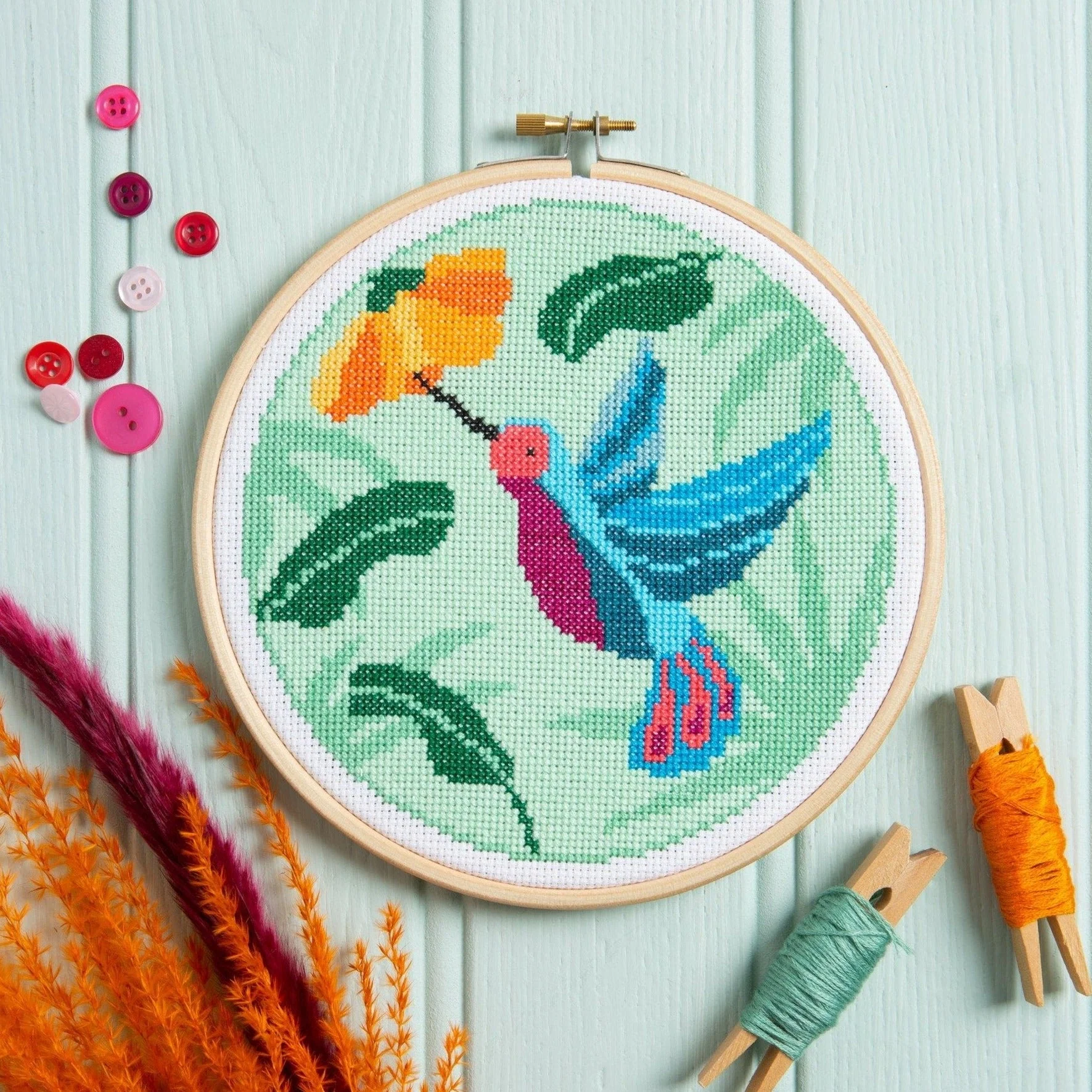'Hummingbird' Bird Cross Stitch Kit for Beginners - Image 3