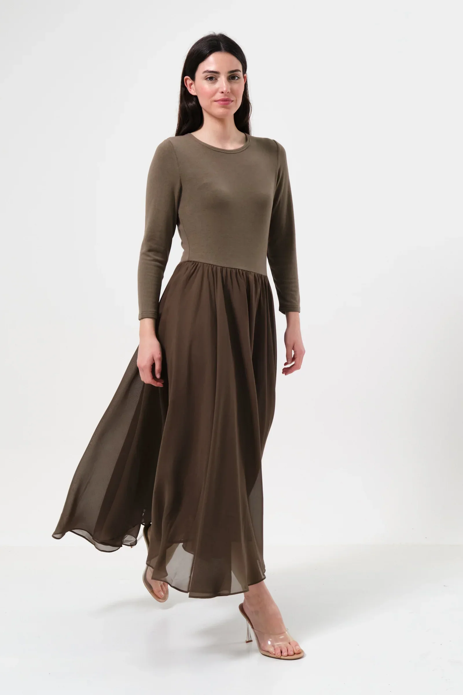 Huxley Jersey & Georgette Midi Dress - Mole - Image 4
