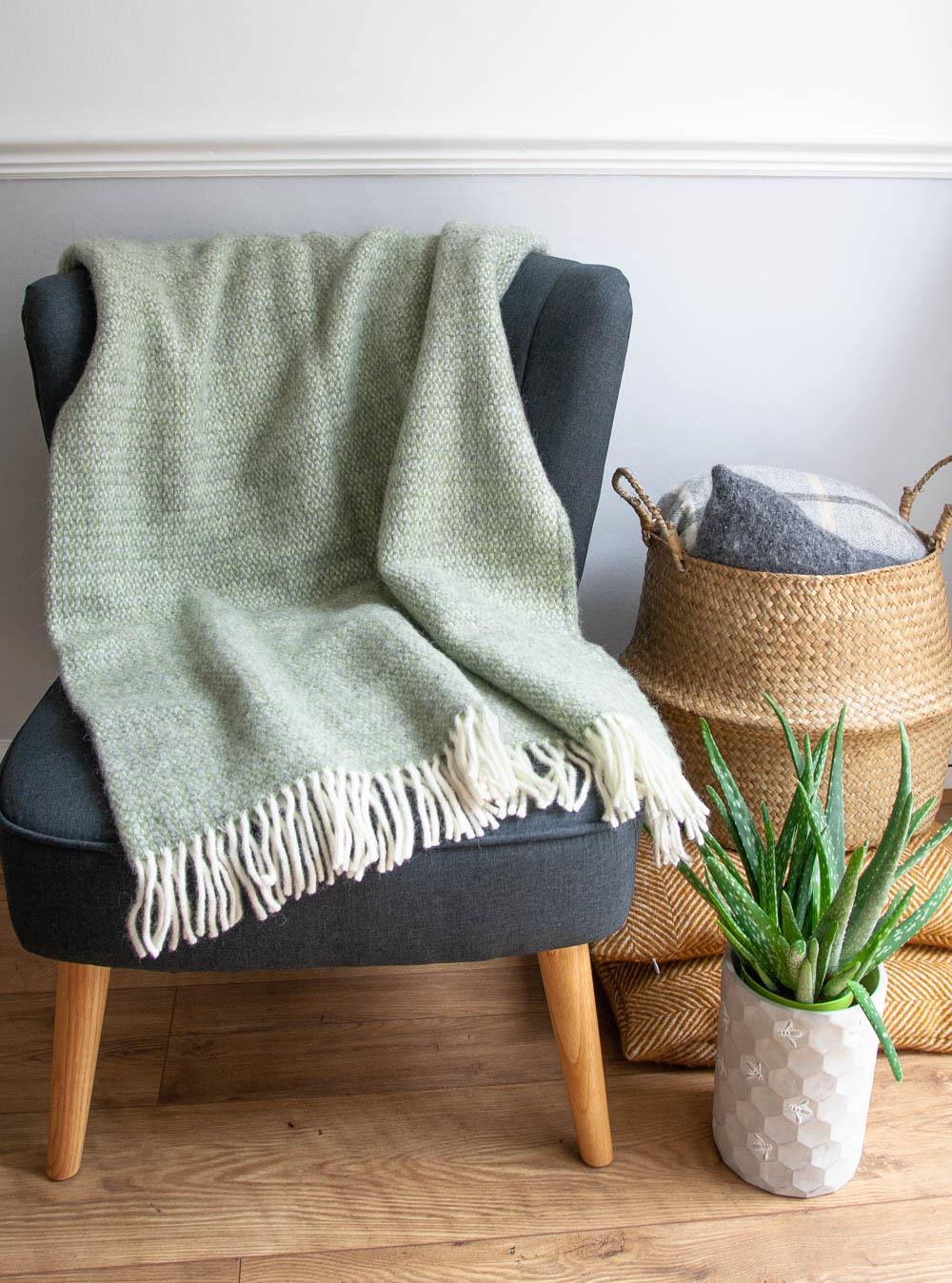 Illusion Pure New Wool Throw - Sage Green/Grey - Image 2