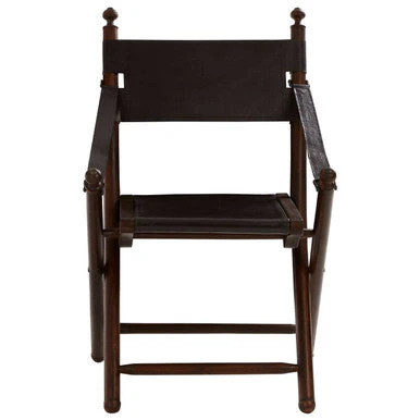 Inca Black Leather and Teak Wood Folding Chair - Image 2