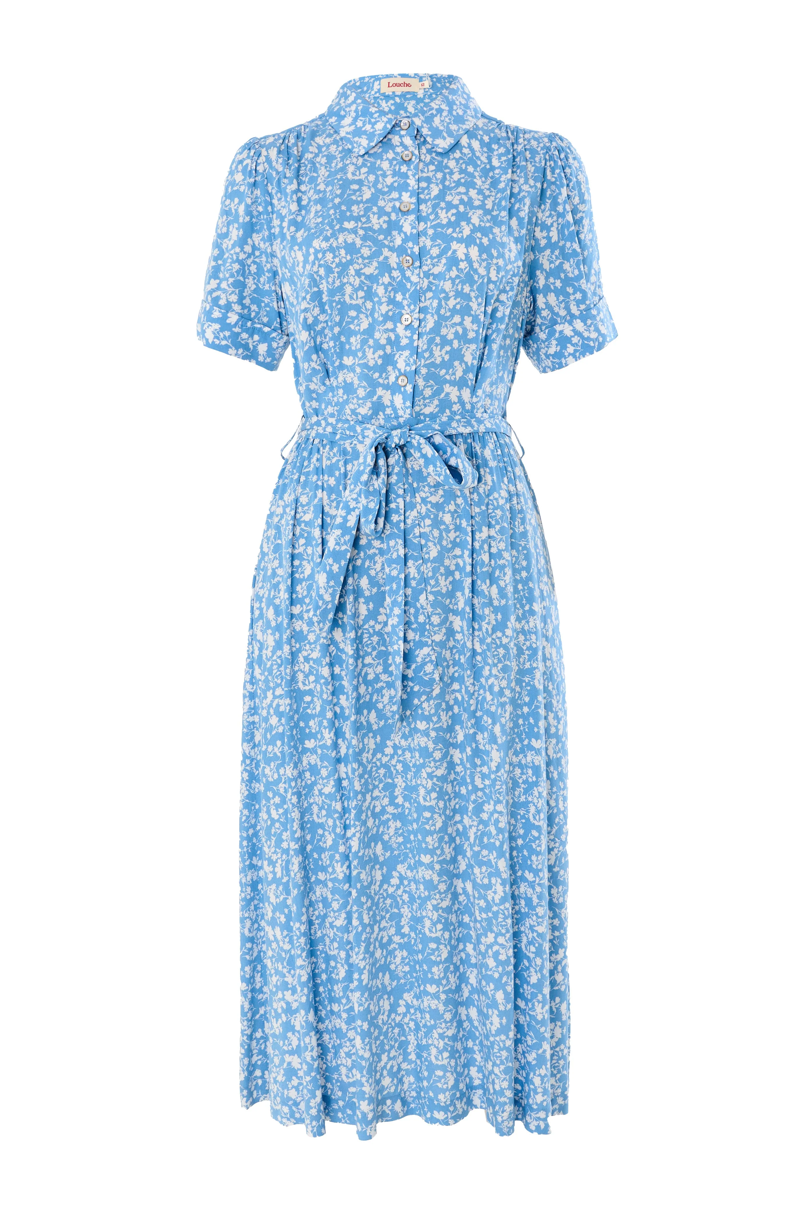 Inesa Negative Floral Print Short Sleeve Midi Shirt Dress - Blue - Image 7
