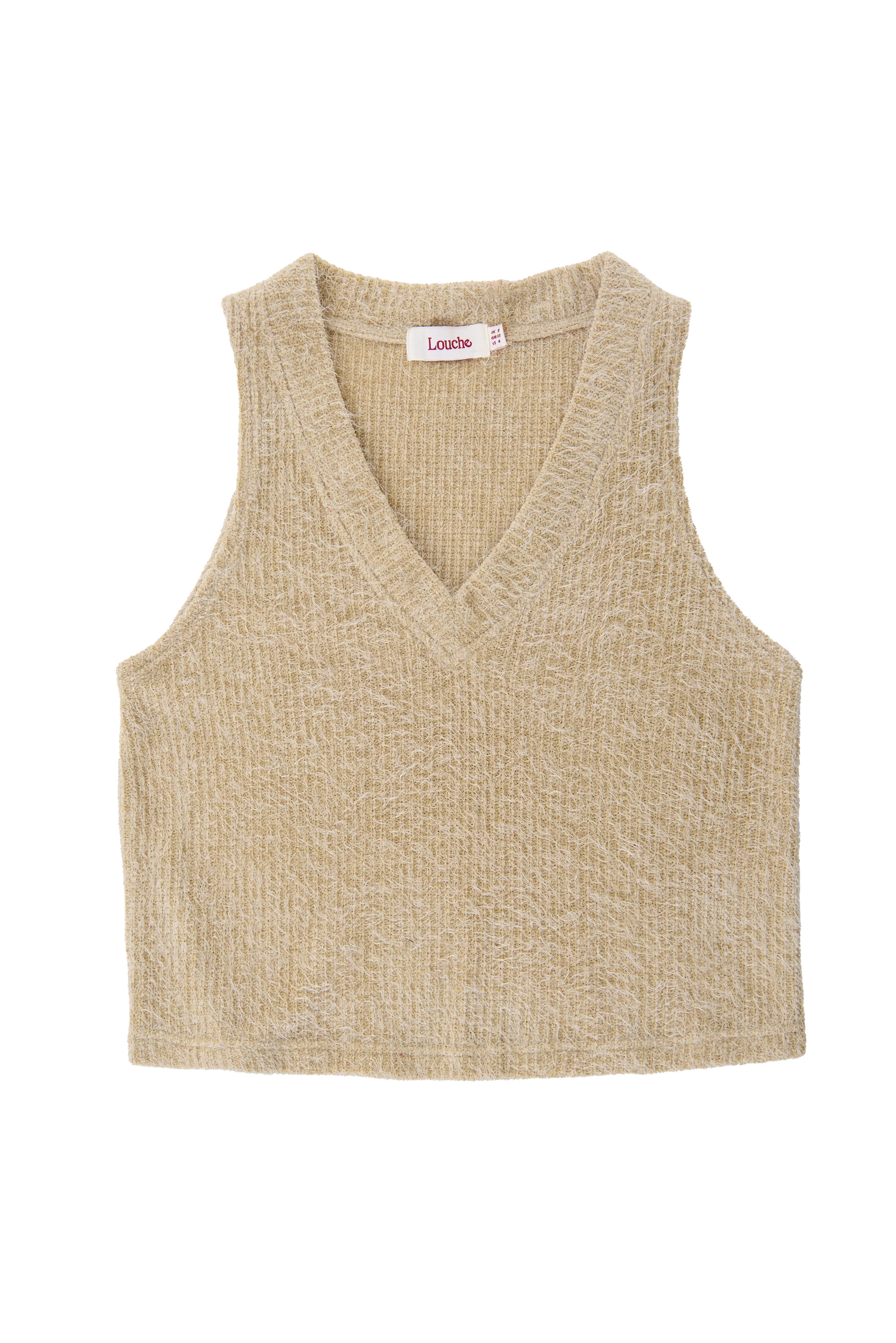 Isaac Eyelash V-Neck Tank Top - Beige - Image 6