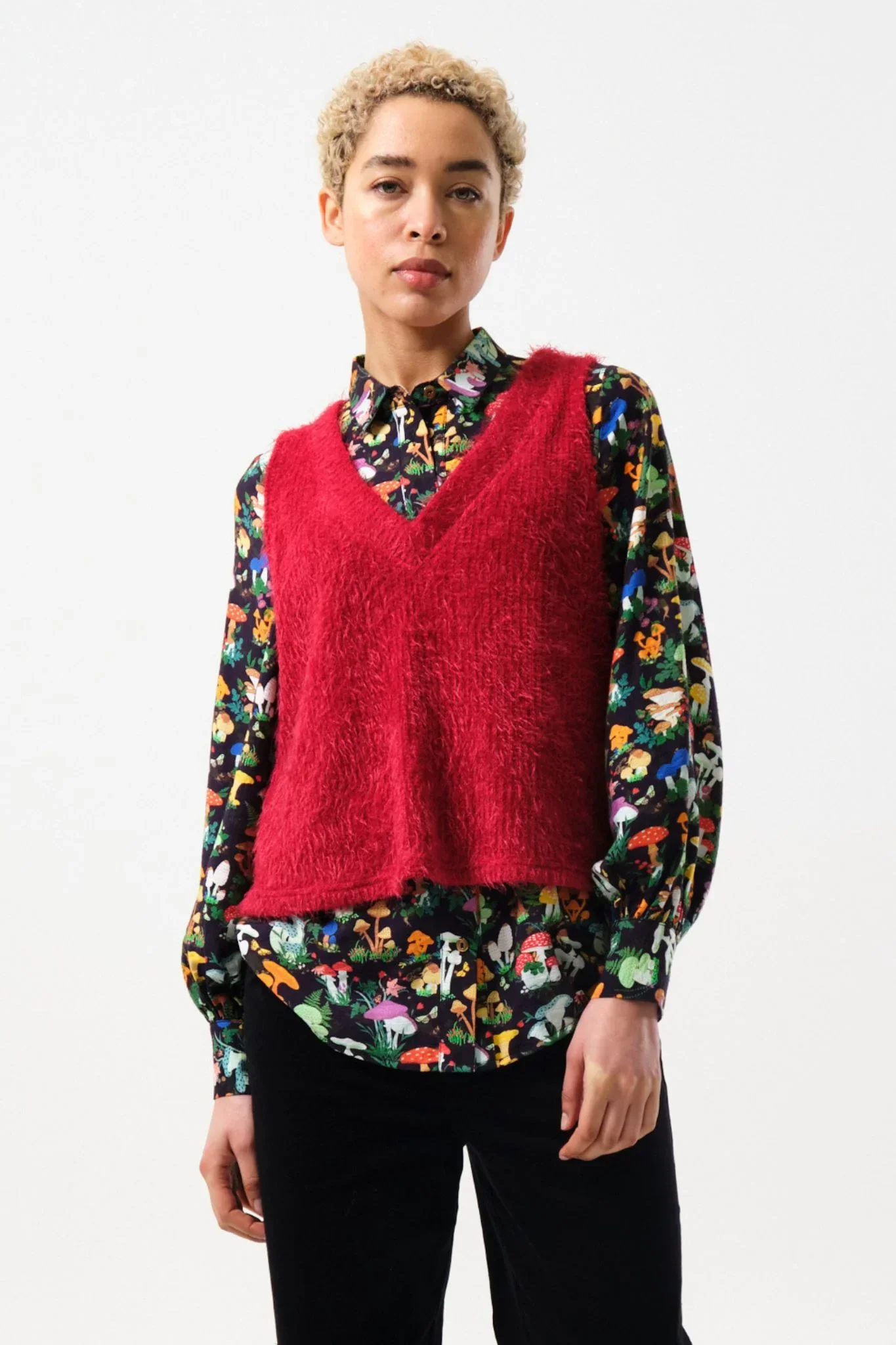 Isaac Eyelash V-Neck Tank Top - Red - Image 6