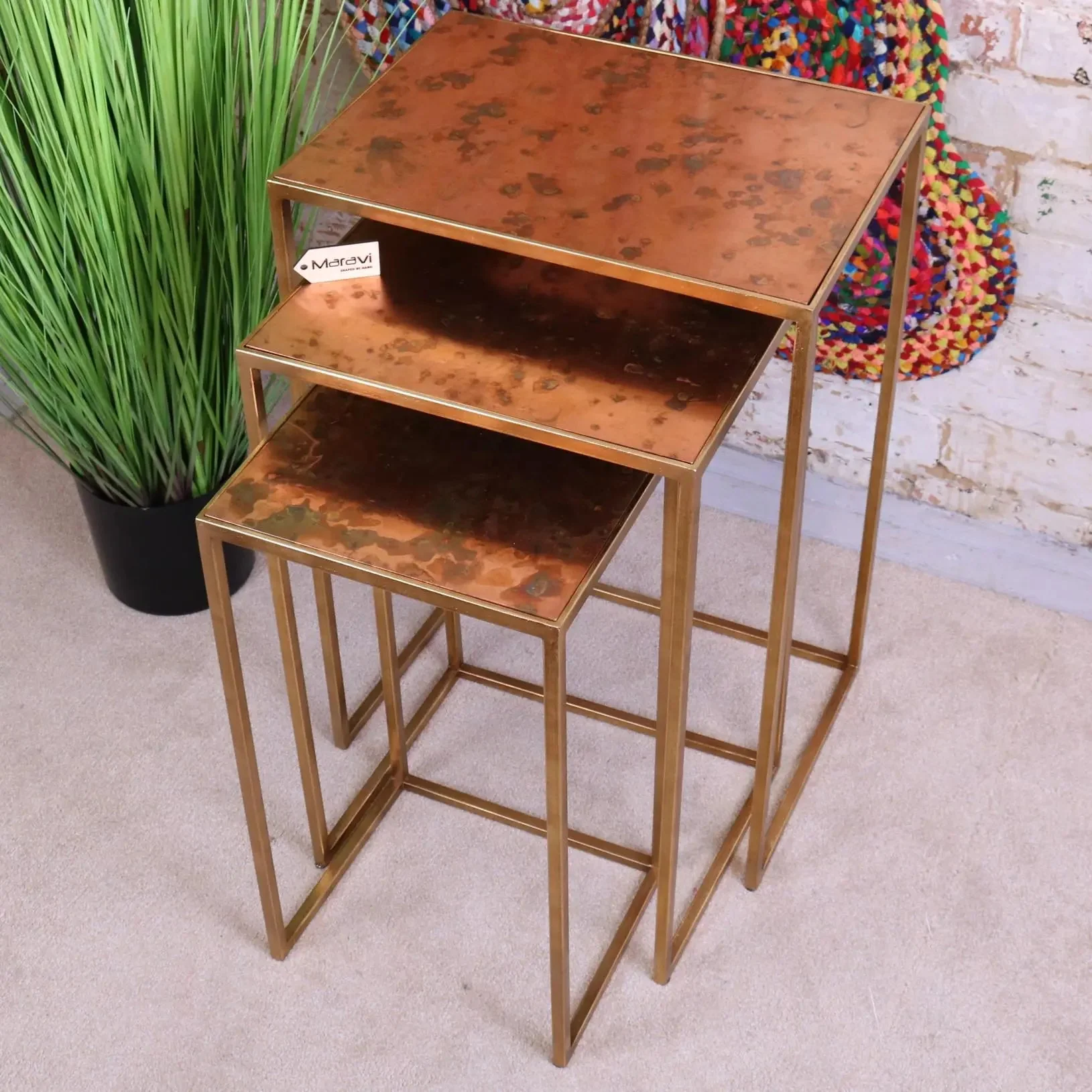 Itawa Tall Nest of Tables Gold Frame and Copper - Image 5