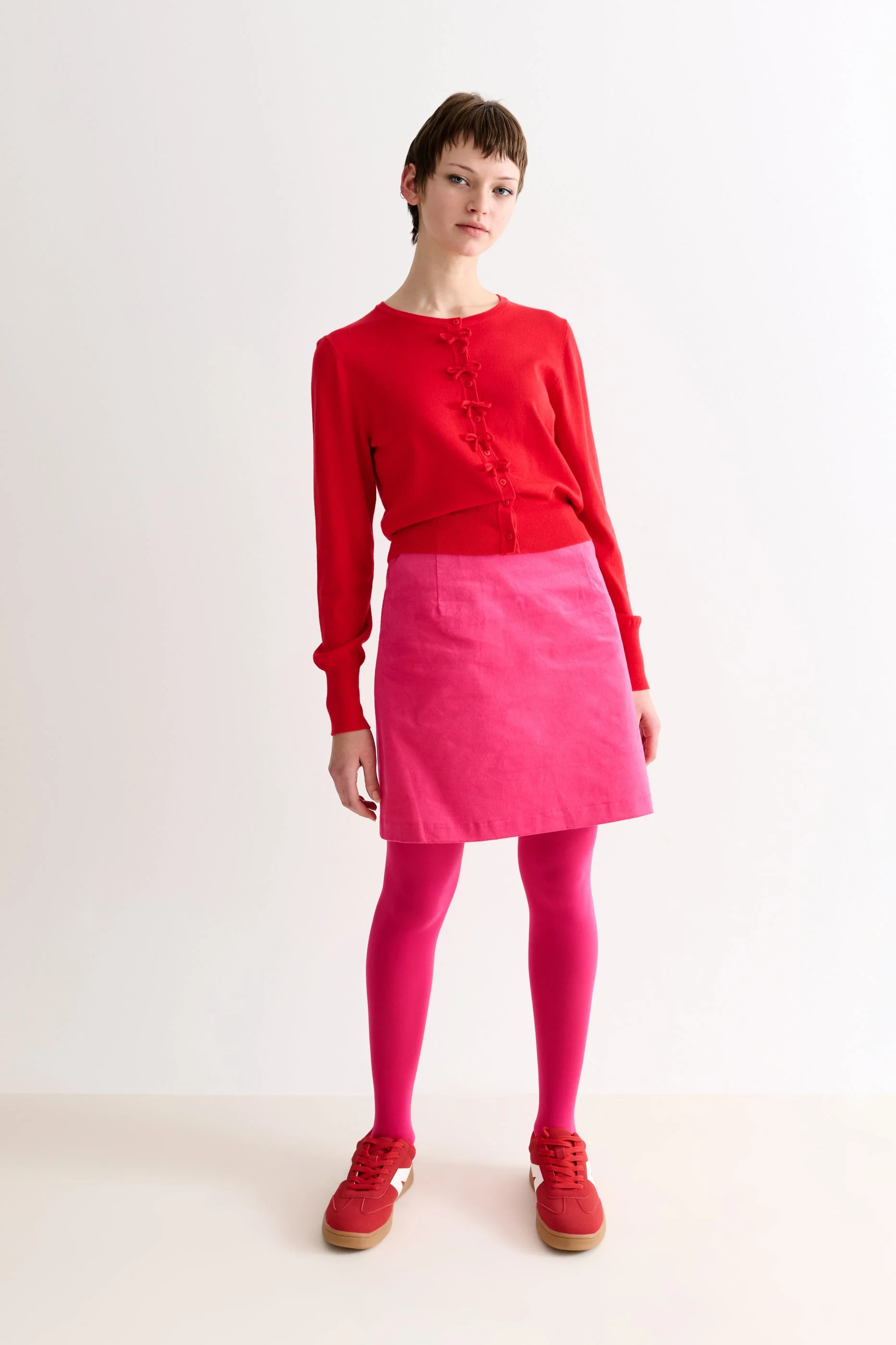 Ives Bow Trimmed Cardigan - Red - Image 3