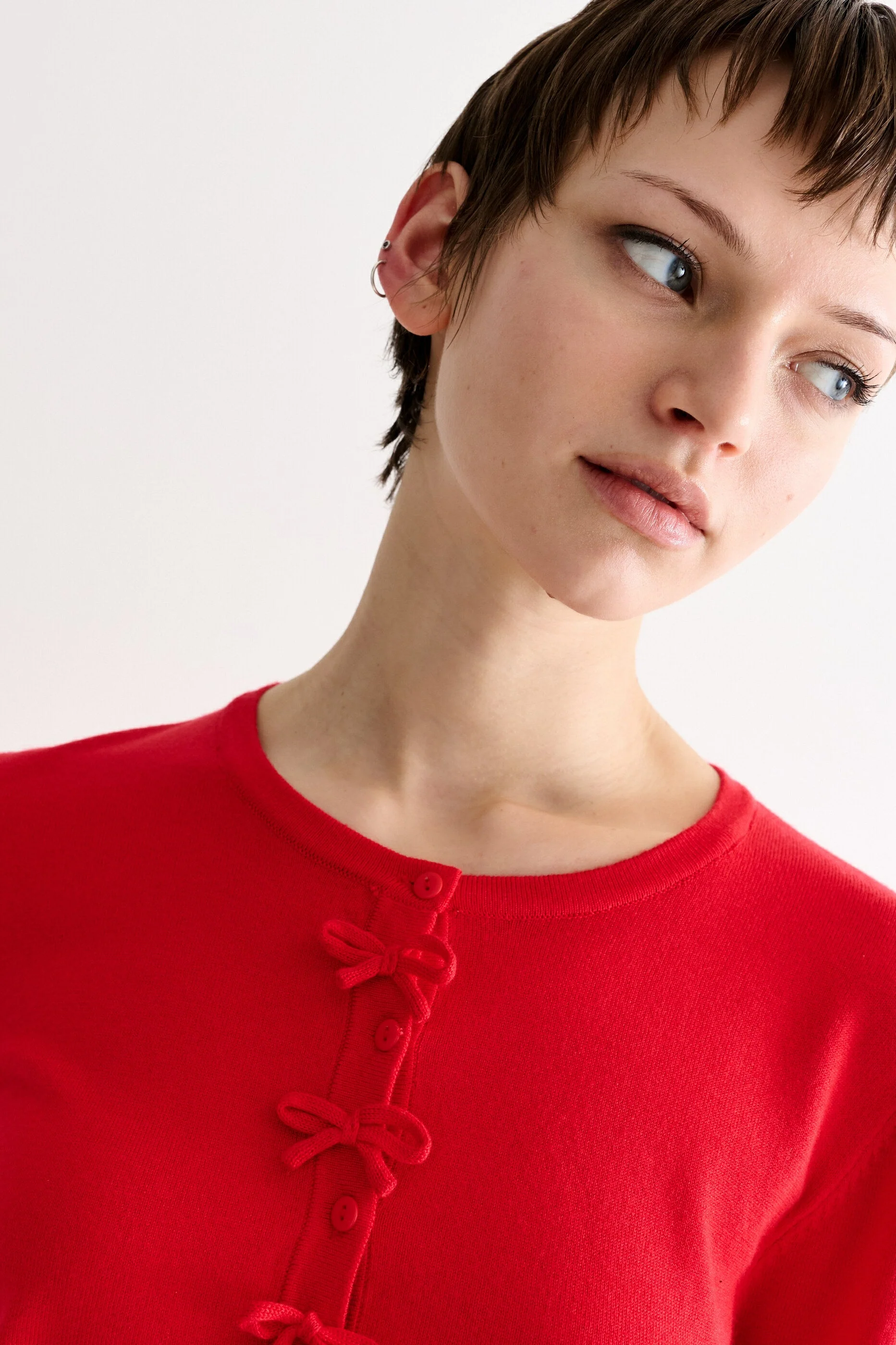 Ives Bow Trimmed Cardigan - Red - Image 4