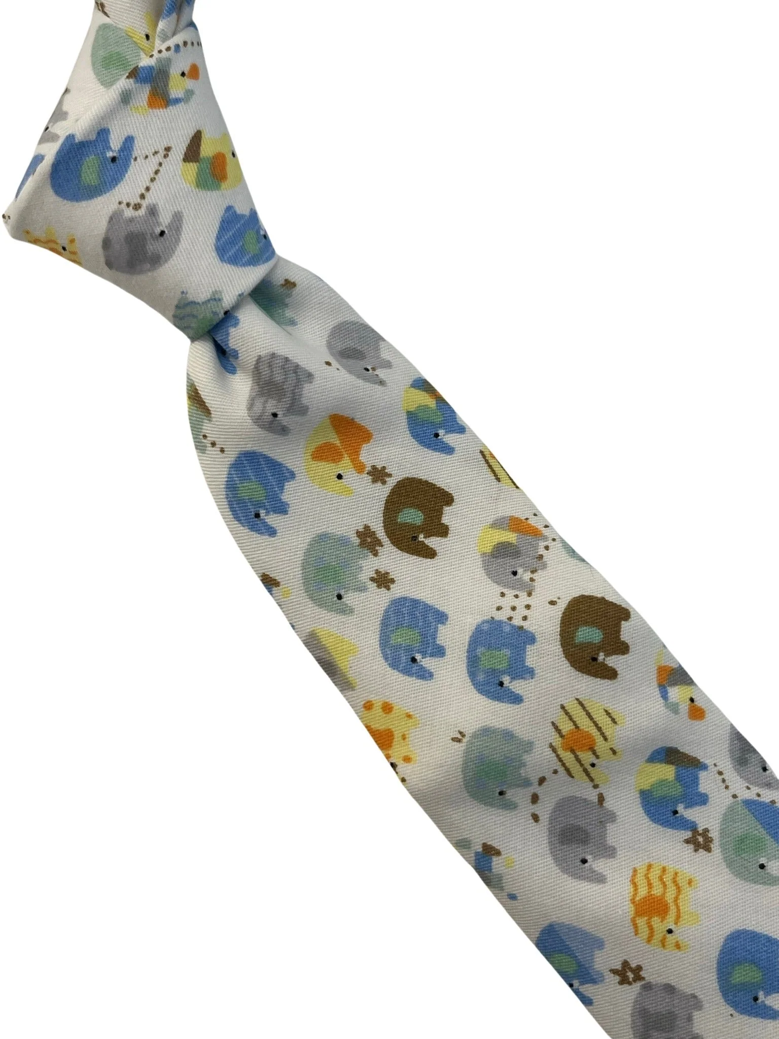 Ivory cotton child's bow tie with colourful  elephants design - Image 3