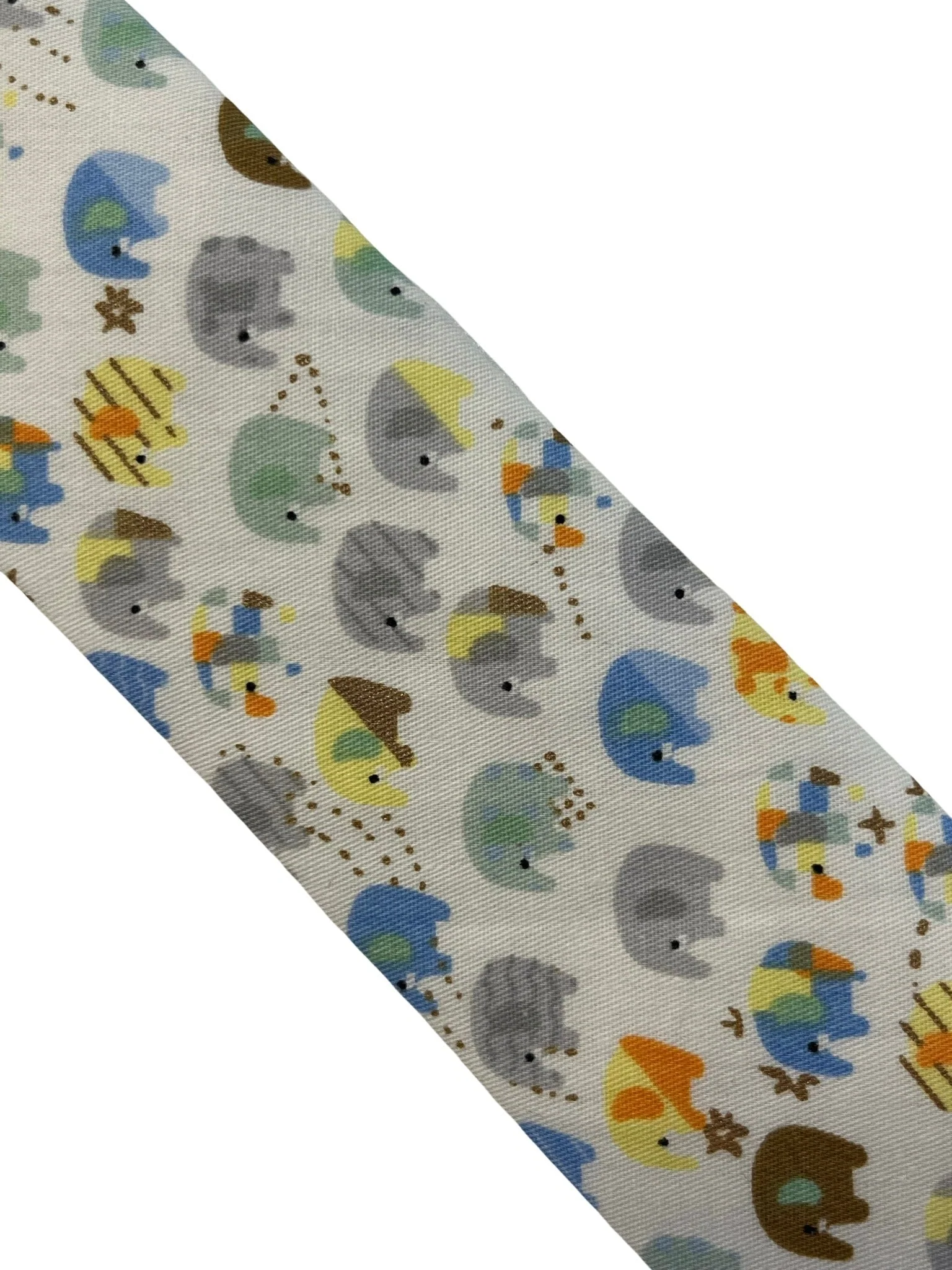 Ivory cotton tie with colourful elephants design - Image 3