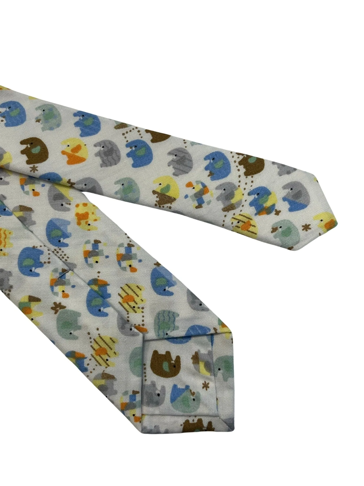 Ivory cotton tie with colourful elephants design - Image 4