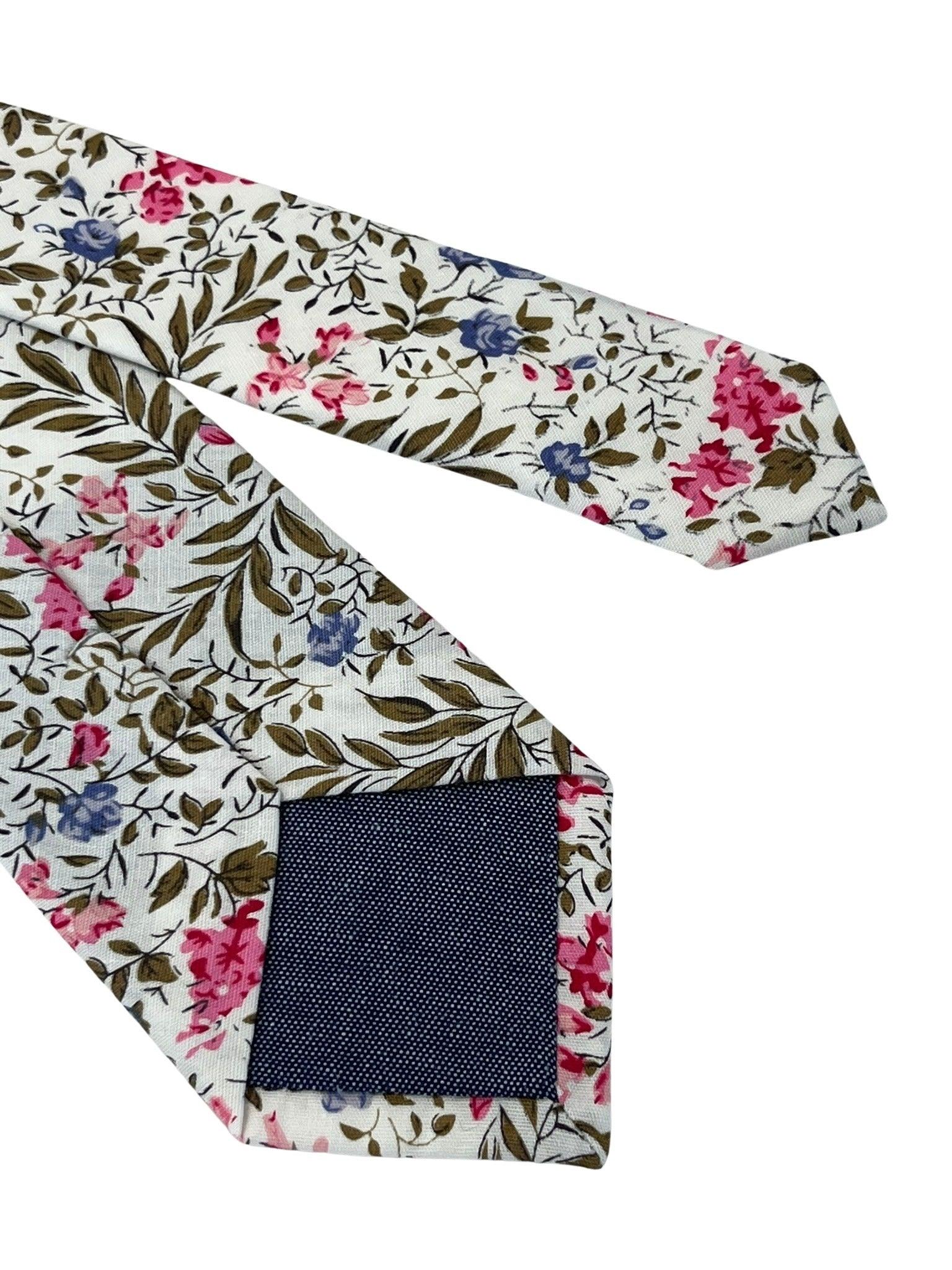 ivory pink cotton tie with english wildflower garden design - Image 4