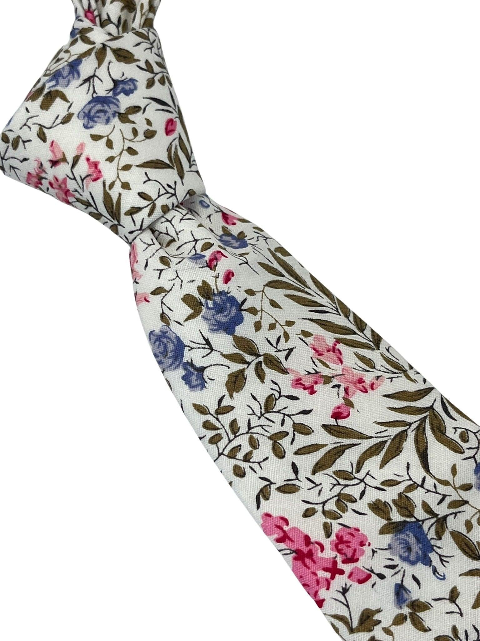 ivory pink cotton tie with english wildflower garden design - Image 5