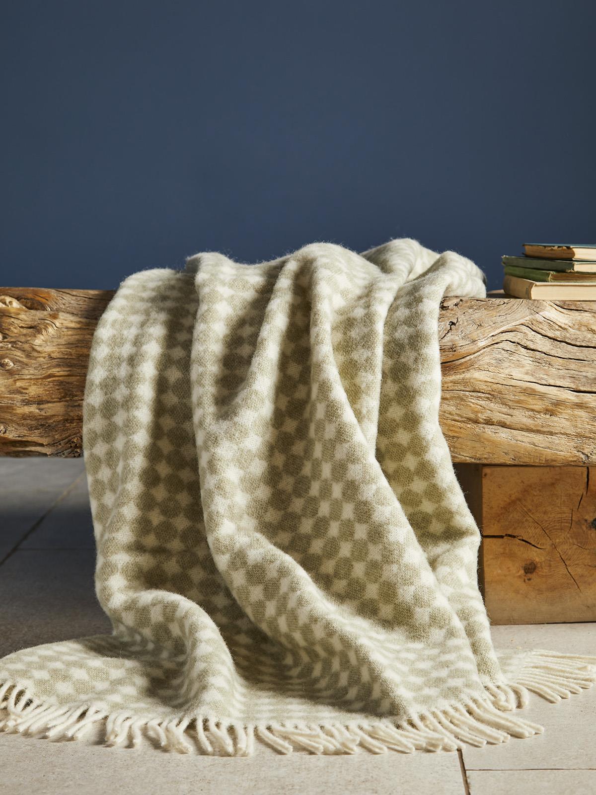 Jacquard Spot Pure New Wool Throw - Sage - Image 2