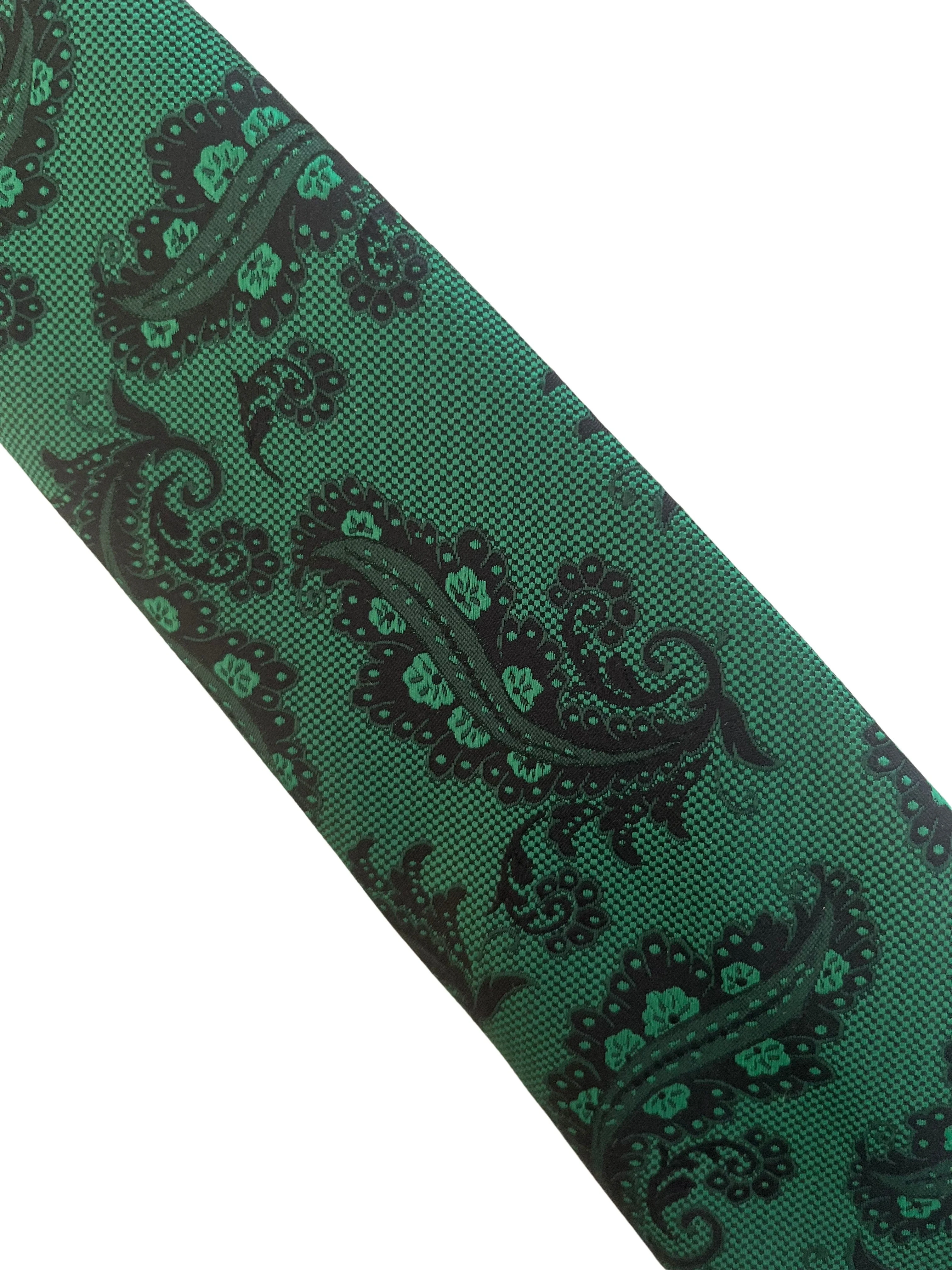 Jade, emerald green and  black paisley classic tie - Image 2