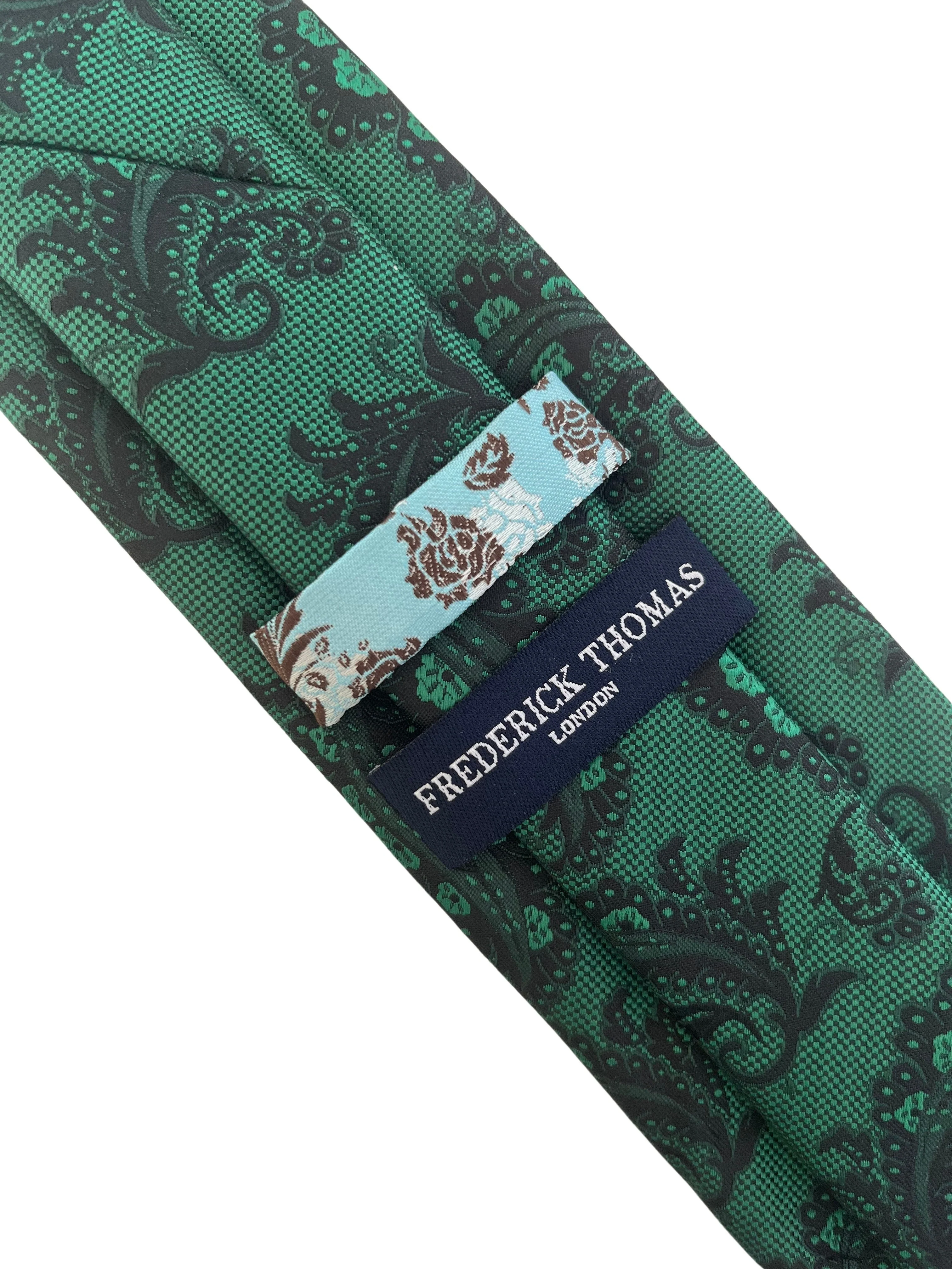 Jade, emerald green and  black paisley classic tie - Image 3