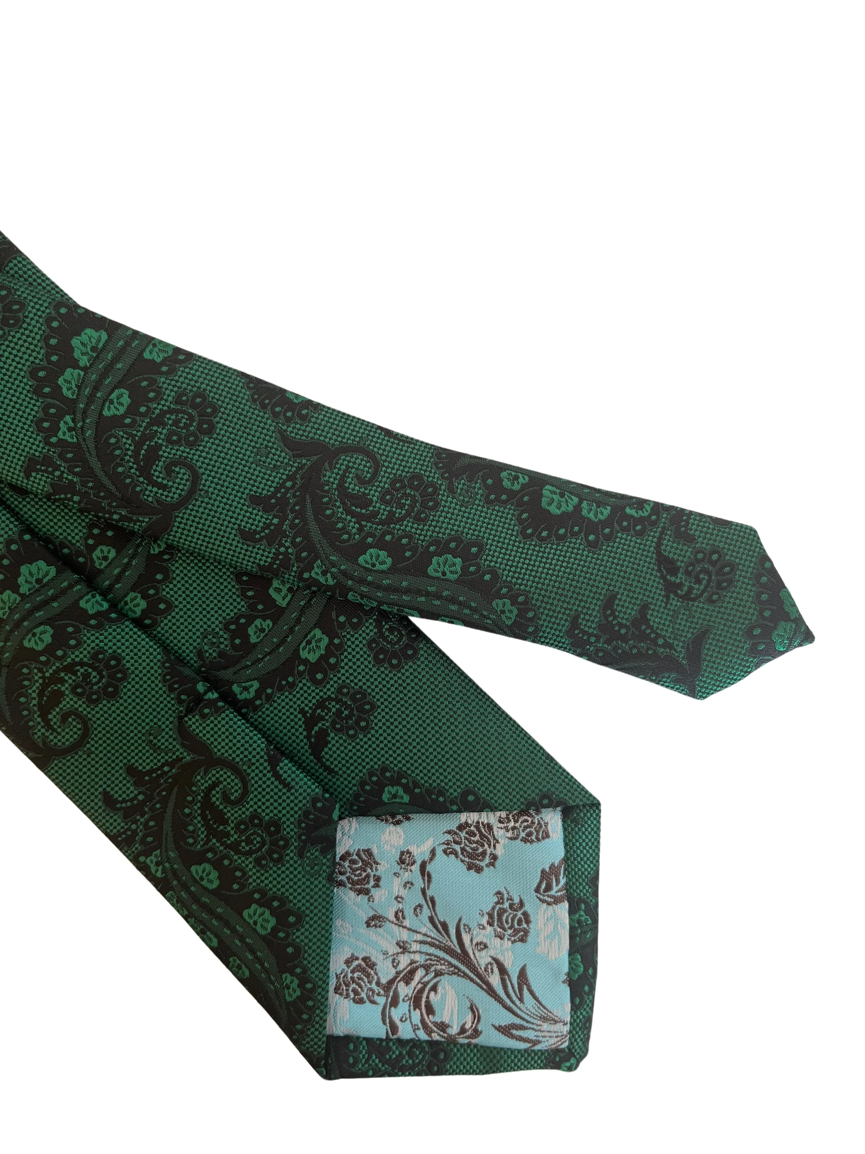 Jade, emerald green and  black paisley classic tie - Image 4