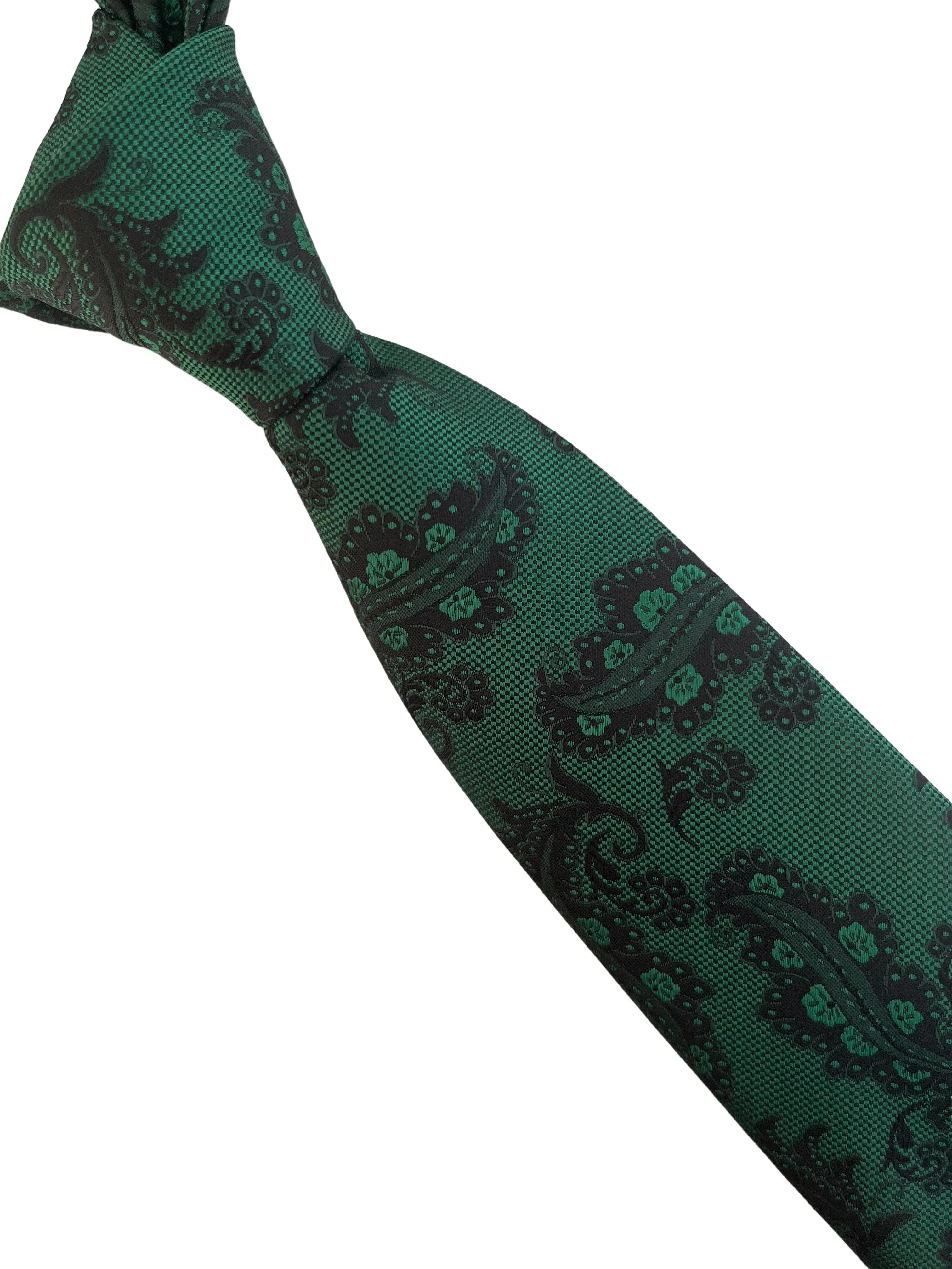 Jade, emerald green and  black paisley classic tie - Image 5