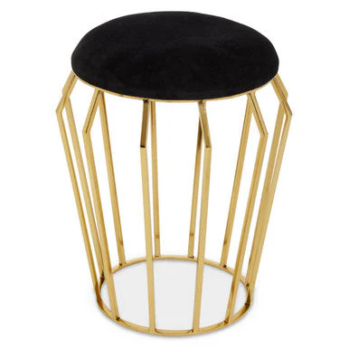 Jaipur Black Velvet And Gold Finish Stool - Image 2